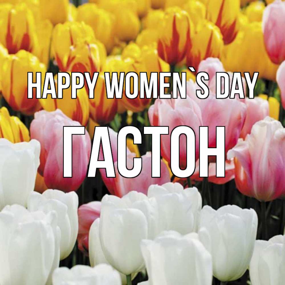 Greetings card с именем, Гастон happy women`s day разноцветные цветы Greetings with text for free download 